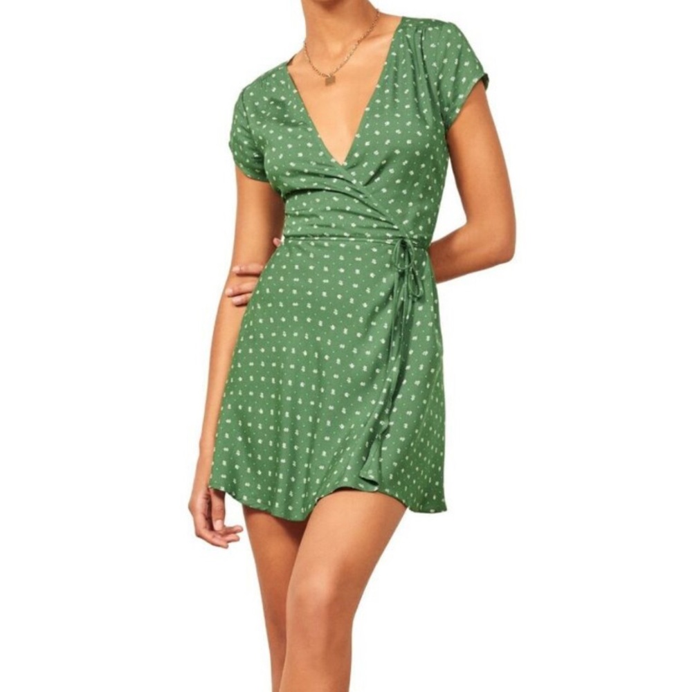 Reformation Green Wrap Dress